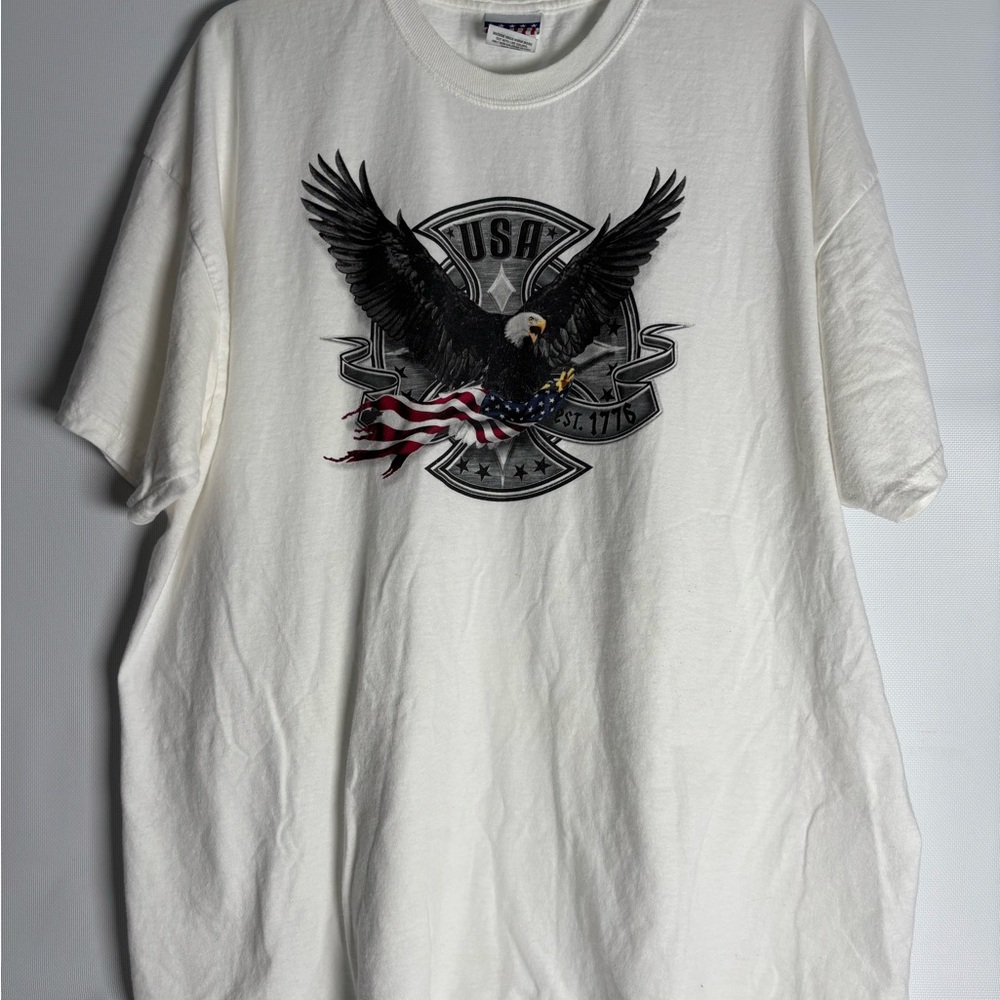 White Short Sleeve Tee with Bold Eagle Graphic